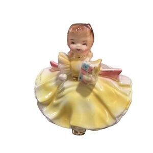 👜Vintage Rubens‎ Originals Porcelain Planter Girl Yellow Dress *Defects As Is